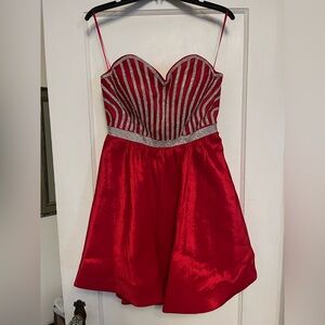 Red and Silver Crystal Prom Dress
